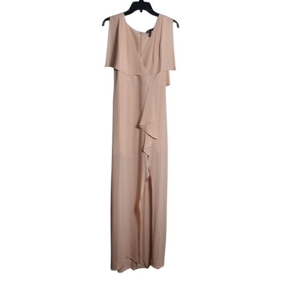 BCBGMAXAZRIA NWT Slit Sleeve Overlay Gown in Bare Pink Size 10 - Picture 1 of 16